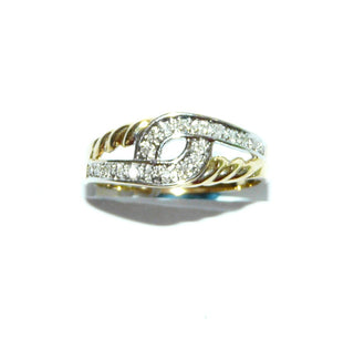 luftiges Einzelstück, Diamantring, Antragsring, Verlobungsring aus 585 Gold mit Durchbrüchen & Kordeldesign, 20 Diamanten von zusammen 0,08 Karat im rhodinierten Pavé gefaßt, Ringweite 59, poliert - Goldschmiede Danilo