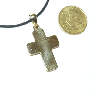 kompaktes Einzelstück, massiver Kreuz-Anhänger aus 585 Gold bicolor gearbeitet, gleichlaufende, polierte Streben mit gerade Enden, Doppelkreuz-Optik in matt + poliert, halbplastische Jesusfigur in Weiß, Dreieckschlaufe, auch für Herren geeignet -	Herrenschmuck in Gold & Silber nur bei www.danilogold-shop.de