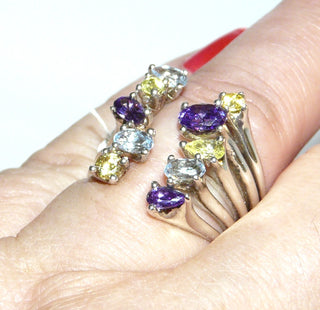 925 Silberring multicolor Zirkonia – Frontansicht, hellblau gelb violett, Goldschmiede Danilo 