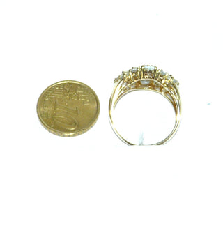 funkelndes Einzelstück, opulenter Topasring aus 585 Gold mit 17 funkelnd facettierten, zart hellblauen Topase in Krappen gefaßt, in Tropfenform & rund, Ringweite 60 - Goldschmiede Danilo