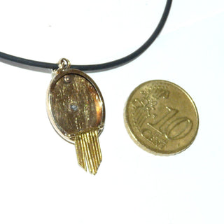 Antikes Einzelstück, ovaler Vintage-Biedermeier-Anhänger mit einer halben Akoja-Perle, aus poliertem 585 Gold, bewegliche goldene Fransen, um 1870 -	Vintage-Schmuck nur im Onlineshop von danilogold!