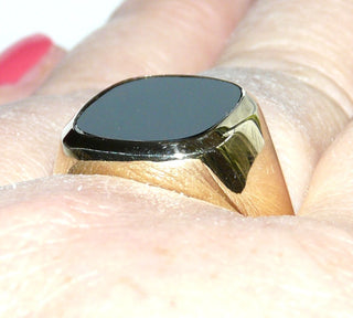 Einzelstück, Onyx-Ring, klassischer Herrenring, Siegelring aus 333 Gelbgold, poliert mit einer quadratischen Onyx-Platte mit abgerundeten Ecken, Ringweite 67 -	Herrenschmuck in Gold & Silber nur bei www.danilogold-shop.de
