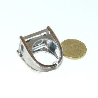 rechteckiges Einzelstück, großer Vintage-Zirkoniaring, Statementring aus massiv 925 Silber, matt & poliert, großer rechteckiger, beidseitig funkelnd facettierter Zirkonia in grau-grün, kaum sichtbare Bestoßungen an den Ecken, auch schön als Herrenring, Ringweite 57,5 - Goldschmiede Danilo