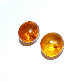 runde Einzelstücke, Bernsteinohrstecker, eine Mariage aus modernen 925 Silber Perlschalen & transparente, fast klare Honigbernsteinen, abgerundete Sternschliffe von 13,5mm, Spitzkugeln, Art Deco1920 - Goldschmiede Danilo