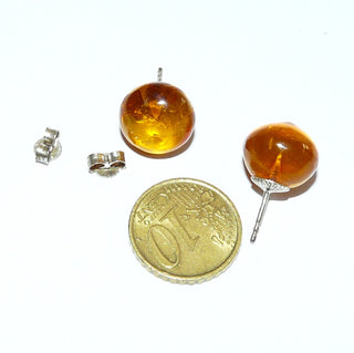 runde Einzelstücke, Bernsteinohrstecker, eine Mariage aus modernen 925 Silber Perlschalen & transparente, fast klare Honigbernsteinen, abgerundete Sternschliffe von 13,5mm, Spitzkugeln, Art Deco1920 - Goldschmiede Danilo
