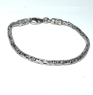 Einzelstück, rundes Königskordel-Armband, Herrenarmband, Armreif aus massiv 925 Silber, liegt eher wie ein Armreif, poliert, 20 cm lang, Durchmesser 3,3 mm, verzierte Endkappen, Karabinerverschluß -	Einzelstücke nur erhältlich bei www.danilogold-shop.de