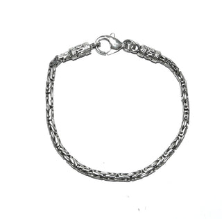 Einzelstück, rundes Königskordel-Armband, Herrenarmband, Armreif aus massiv 925 Silber, liegt eher wie ein Armreif, poliert, 20 cm lang, Durchmesser 3,3 mm, verzierte Endkappen, Karabinerverschluß -	Einzelstücke nur erhältlich bei www.danilogold-shop.de