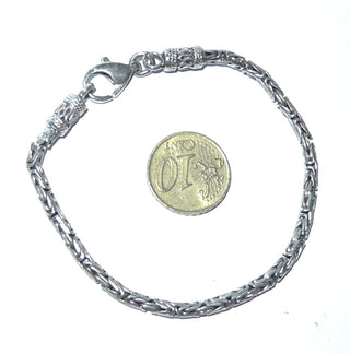 Einzelstück, rundes Königskordel-Armband, Herrenarmband, Armreif aus massiv 925 Silber, liegt eher wie ein Armreif, poliert, 20 cm lang, Durchmesser 3,3 mm, verzierte Endkappen, Karabinerverschluß -	Einzelstücke nur erhältlich bei www.danilogold-shop.de