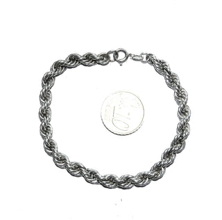 Retro Einzelstück, rundes Vintage-Armband im klassischen Kordelmuster aus 835 Silber, poliert, 19,5 cm lang, Durchmesser 6 mm, Federring, um 1950  - Vintage-Schmuck nur im Onlineshop von danilogold!  