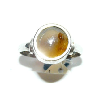 Einzelstück, schlichter Achat-Ring aus Silber, runder, hellbrauner Achat-Cabochon, eingefaßt in glatter Zargenfassung, poliert, Ringweite 60 -	Unikatschmuck nur erhältlich im Onlineshop von Juwelier & Goldschmiede Danilo! 