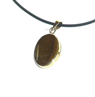 schlichtes Einzelstück, Vintage-Medaillon, Goldanhänger, aufklappbares Fotomedaillon, Amulett für 2 Fotos, ovale Form, Rückseite + Vorderseite poliert, aus massiv 333 Gold, um 1970 - Goldschmiede Danilo