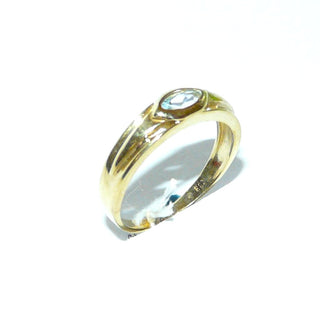 schmales Einzelstück, Blautopasring, Bandring aus 333 Gold mit einem funkelnd facettierten, aquamarinblauen Topas-Navette in Zarge gefaßt, Ringweite 57 - Goldschmiede Danilo