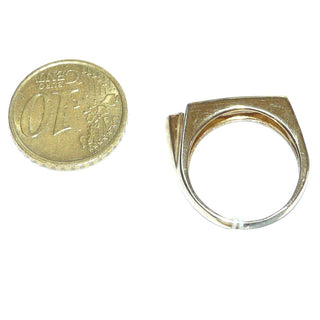 schmales Einzelstück, Diamantring, Antragsring, Vorsteckring, Verlobungsring aus 333 Gold mit 7 Diamanten von zusammen 0,03 Karat im Pavé in einer Reihe in gerader rhodinierter Fläche eingefaßt, 2-Ringe-Optik, Ringweite 55,5, poliert - Goldschmiede Danilo