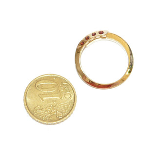 schmales Einzelstück, Unikat Granatring aus 585 Gold, Messerdraht poliert mit 4 runden, funkelnd facettierten Granaten auf einer Seitenfläche außen gefaßt, Handarbeit, leicht veränderbar, da oben offen, momentan Ringweite 53,5 - Goldschmiede Danilo