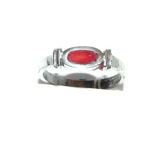 schmales Einzelstück, Vintage-Karneolring aus 925 Silber mit einem flachen, ovalen Karneol in gerader Zarge und Stegen dazwischen, poliert, Ringweite 46,5, um 1970 - Goldschmiede Danilo