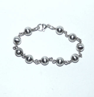 schmales Einzelstück, Vintage-Kugel-Armband, Glieder-Armband aus massiv 835 Silber, Kugeldurchmesser 8 mm, bewegliche Ösenverbindungen, 18 cm lang, Karabinerverschluß, um 1960 -	Einzelstücke nur erhältlich bei www.danilogold-shop.de