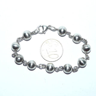 schmales Einzelstück, Vintage-Kugel-Armband, Glieder-Armband aus massiv 835 Silber, Kugeldurchmesser 8 mm, bewegliche Ösenverbindungen, 18 cm lang, Karabinerverschluß, um 1960 -	Einzelstücke nur erhältlich bei www.danilogold-shop.de