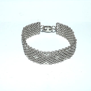 schweres Einzelstück, breites Vintage-Armband, Teppicharmband, liegt fast wie ein Armreif, Glieder-Armband aus massiv 925 Silber, 20 cm lang, Karabinerverschluß, um 1970 -	Vintage-Schmuck nur im Onlineshop von danilogold!