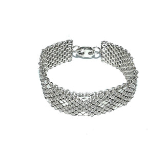 schweres Einzelstück, breites Vintage-Armband, Teppicharmband, liegt fast wie ein Armreif, Glieder-Armband aus massiv 925 Silber, 20 cm lang, Karabinerverschluß, um 1970 - Vintage-Schmuck nur im Onlineshop von danilogold!