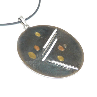 handgefertigtes Einzelstück, sehr großer Anhänger aus massiv 925 Silber mit eingeschweißten Einlagen aus Kupfer, Feingold, Platin, oval mit polierten Kanten + mattiert, Vorderseite geschwärzt, Rückseite helles Silber, beidseitig tragbar, Dreieckschlaufe -	Handgefertigtes Unikat! Nur im Onlineshop von Juwelier & Goldschmiede Danilo!