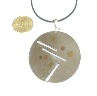 handgefertigtes Einzelstück, sehr großer Anhänger aus massiv 925 Silber mit eingeschweißten Einlagen aus Kupfer, Feingold, Platin, oval mit polierten Kanten + mattiert, Vorderseite geschwärzt, Rückseite helles Silber, beidseitig tragbar, Dreieckschlaufe -	Handgefertigtes Unikat! Nur im Onlineshop von Juwelier & Goldschmiede Danilo!