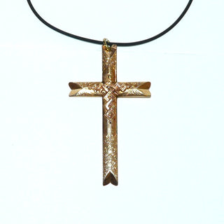 imposantes Einzelstück, großer Vintage-Kreuz-Anhänger aus 585 zartem Roségold, Gründerzeit, 1 sichtbare Reparaturstelle, aber zu schade zum Einschmelzen (siehe auch Foto Rückseite), ziselierte, gerundete Oberfläche, poliert, um 1900, auch für Herren geeignet -	Vintage-Schmuck nur im Onlineshop von danilogold!