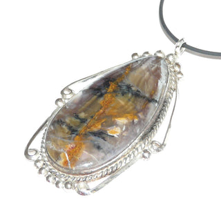 sehr großes Einzelstück, Unikat der Natur, brauner Moosachat-Anhänger aus 925 Silber, ein großer Tropfen-Cabochon mit sehr eindrucksvoller Maserung in einer Zargenfassung gehalten, mit Kordelrand + Kügelchen als Dekor, feste Schlaufe - Goldschmiede Danilo