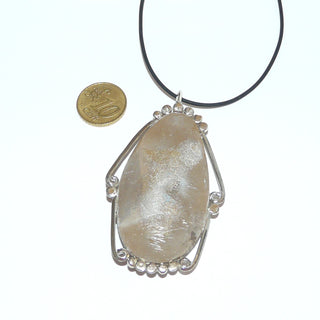 sehr großes Einzelstück, Unikat der Natur, brauner Moosachat-Anhänger aus 925 Silber, ein großer Tropfen-Cabochon mit sehr eindrucksvoller Maserung in einer Zargenfassung gehalten, mit Kordelrand + Kügelchen als Dekor, feste Schlaufe - Goldschmiede Danilo