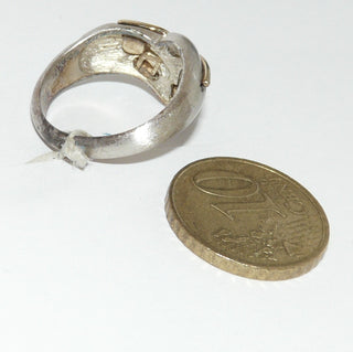 Einzelstück, stabiler Ring "Flußbiegung" aus 925 Silber, seidenmatte, silberne V--förmige Ringschiene mit einer Applikation Silber vergoldet, Ringweite 54,5, paßt zu Collier Hs 0074 -	Unikatschmuck nur erhältlich im Onlineshop von Juwelier & Goldschmiede Danilo! 