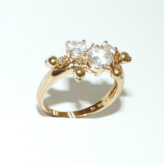 Einzelstück, verspielter Ring aus 925 Silber vergoldet mit 3 funkelnden Zirkonia sicher gefaßt in 4-Kraper-Chatons sowie 5 beweglichen Kugeln, Ringweite 60 -	Nur erhältlich im Onlineshop von Juwelier & Goldschmiede Danilo!