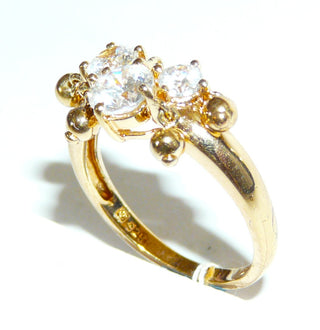 Einzelstück, verspielter Ring aus 925 Silber vergoldet mit 3 funkelnden Zirkonia sicher gefaßt in 4-Kraper-Chatons sowie 5 beweglichen Kugeln, Ringweite 60 -	Nur erhältlich im Onlineshop von Juwelier & Goldschmiede Danilo!