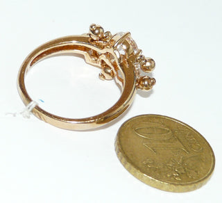 Einzelstück, verspielter Ring aus 925 Silber vergoldet mit 3 funkelnden Zirkonia sicher gefaßt in 4-Kraper-Chatons sowie 5 beweglichen Kugeln, Ringweite 60 -	Nur erhältlich im Onlineshop von Juwelier & Goldschmiede Danilo!