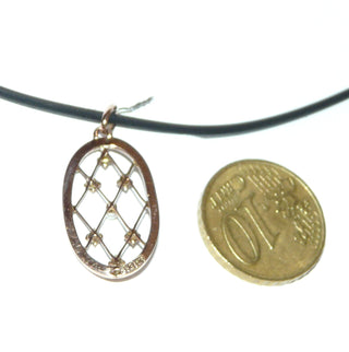 antikes Einzelstück, zarter ovaler Vintage-Smaragd-Anhänger Art Deco aus 333 Gold mit 6 Mini-Smaragden + 1 Mini-Perle, feines Streben-Gitte mit Goldrand, um 1920 -	Vintage-Schmuck nur im Onlineshop von danilogold!