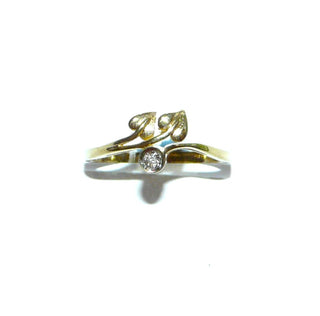florales Einzelstück, Diamantring, Vorsteckring, Antragsring, Verlobungsring in Form eines plastisch ausgearbeiteten Blütenzweigs aus 333 Gold, ein Diamant in Zargenfassung gefaßt, Ringweite 56,5, poliert - Goldschmiede Danilo