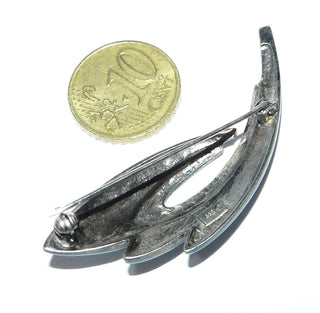 Einzelstück, zweifarbige Brosche "Schwungfeder" aus 925 Silber geschwärzt + hell, Kugelsicherung, matt  und poliert -	Einzelstücke nur erhältlich bei www.danilogold-shop.de