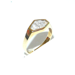 zweifarbiges Einzelstück, Brillantring, Antragsring, Verlobungsring aus 585 Gold mit 9 Brillanten von zusammen 0,27 Karat Twsi im Pavé im Weißgold 6-eck eingefaßt, Ringweite 58,5, poliert - Goldschmiede Danilo