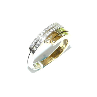 zweifarbiges Einzelstück, handgefertigter Brillantring, Antragsring, Verlobungsring aus massiv 750 Gold mit 22 Brillanten von zusammen 0,12 Karat Twsi im Pavé im Weißgold eingefaßt, Schienenenden laufen oben nebeneinander aus, Ringweite 55, poliert - Goldschmiede Danilo