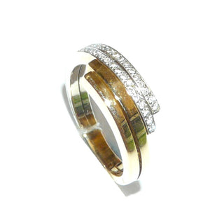 zweifarbiges Einzelstück, handgefertigter Brillantring, Antragsring, Verlobungsring aus massiv 750 Gold mit 22 Brillanten von zusammen 0,12 Karat Twsi im Pavé im Weißgold eingefaßt, Schienenenden laufen oben nebeneinander aus, Ringweite 55, poliert - Goldschmiede Danilo
