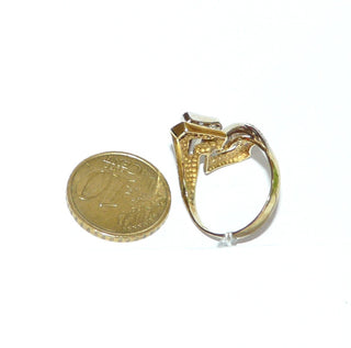 zweifarbiges Einzelstück, Diamantring, Antragsring, Verlobungsring aus 750 Gold mit 11 Diamanten von zusammen 0,22 Karat im Pavé eingefaßt, Ringoberteil mit geometrischen Formen, Ringweite 55,5, poliert - Goldschmiede Danilo
