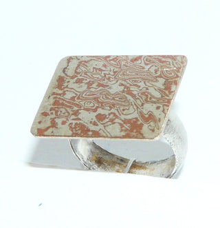 handgefertigtes Einzelstück, zweifarbiger Unikat-Ring aus 925 Silber + Kupfer in asiatischer Mokume-Gane-Technik, in typischer Maserung, Ringweite 55 -	Handgefertigter Schmuck nur erhältlich bei www.danilogold-shop.de 