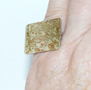 handgefertigtes Einzelstück, zweifarbiger Unikat-Ring aus 925 Silber + Kupfer in asiatischer Mokume-Gane-Technik, in typischer Maserung, Ringweite 55 -	Handgefertigter Schmuck nur erhältlich bei www.danilogold-shop.de 